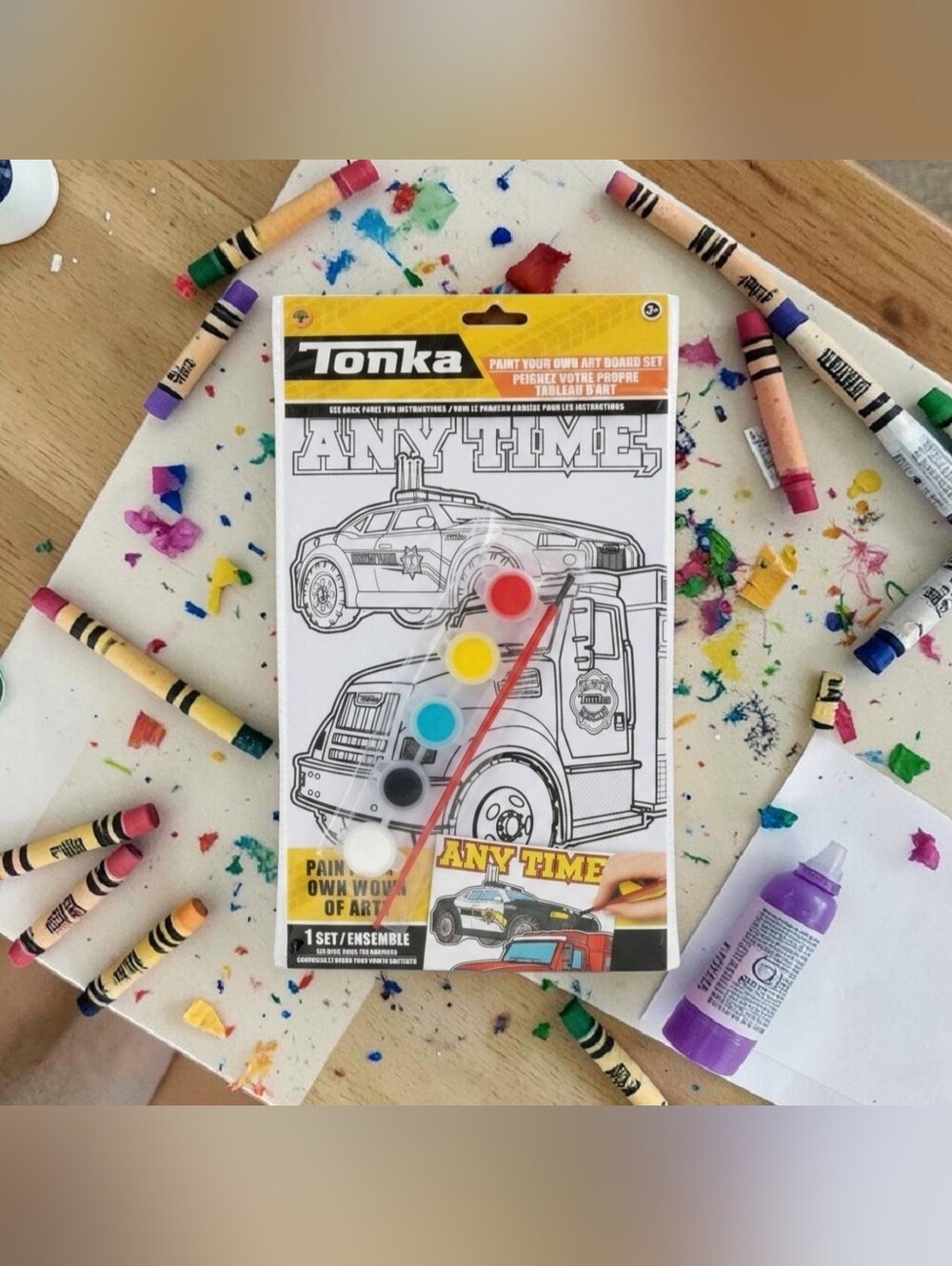 Tonka Paint Your Own Art Board Set Fire/Police 5 Colors & Paintbrush New Sealed.